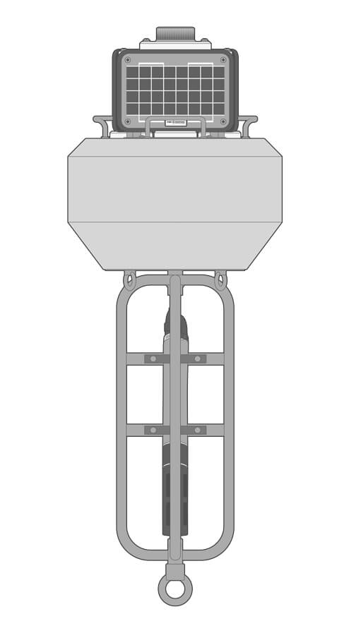 A NexSens CB-75 equipped with a LED beacon and a multi-parameter water quality sonde.