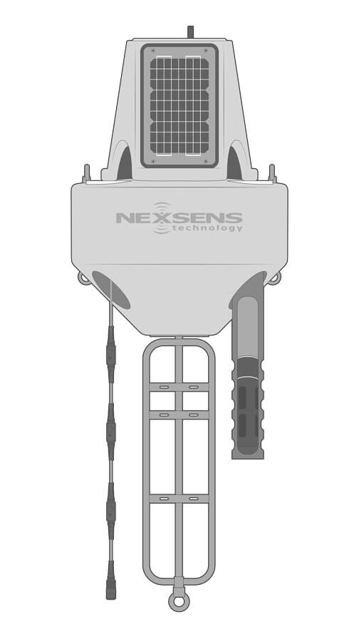 A NexSens XB-200 equipped with a thermistor string and a multi-parameter water quality sonde.