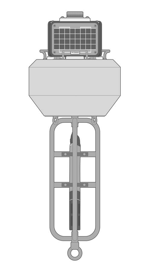 A NexSens CB-75 equipped with a LED beacon and a multi-parameter water quality sonde.