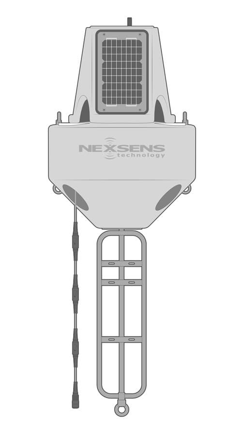 An XB-200 data buoy equipped with a thermistor string and X3 data logger.