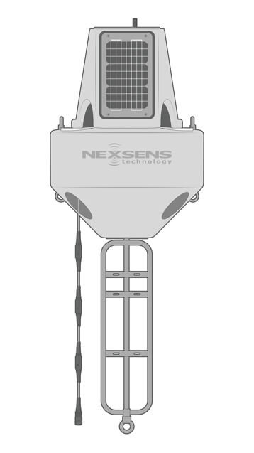 An XB-200 data buoy equipped with a thermistor string and X3 data logger.