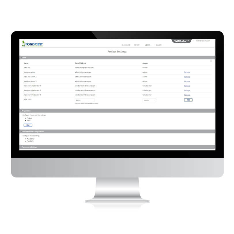 WQData LIVE's collaborators interface, which allows users to add individuals to projects.